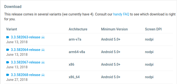 Android Auton APK-vaihtoehdot