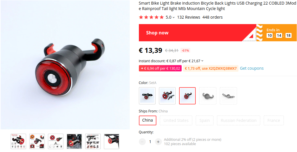 Q5 bicycle tail light on Aliexpress